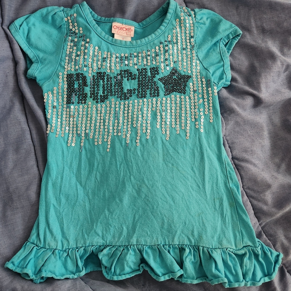 Sequined Cherokee Girls Aqua Rock Top